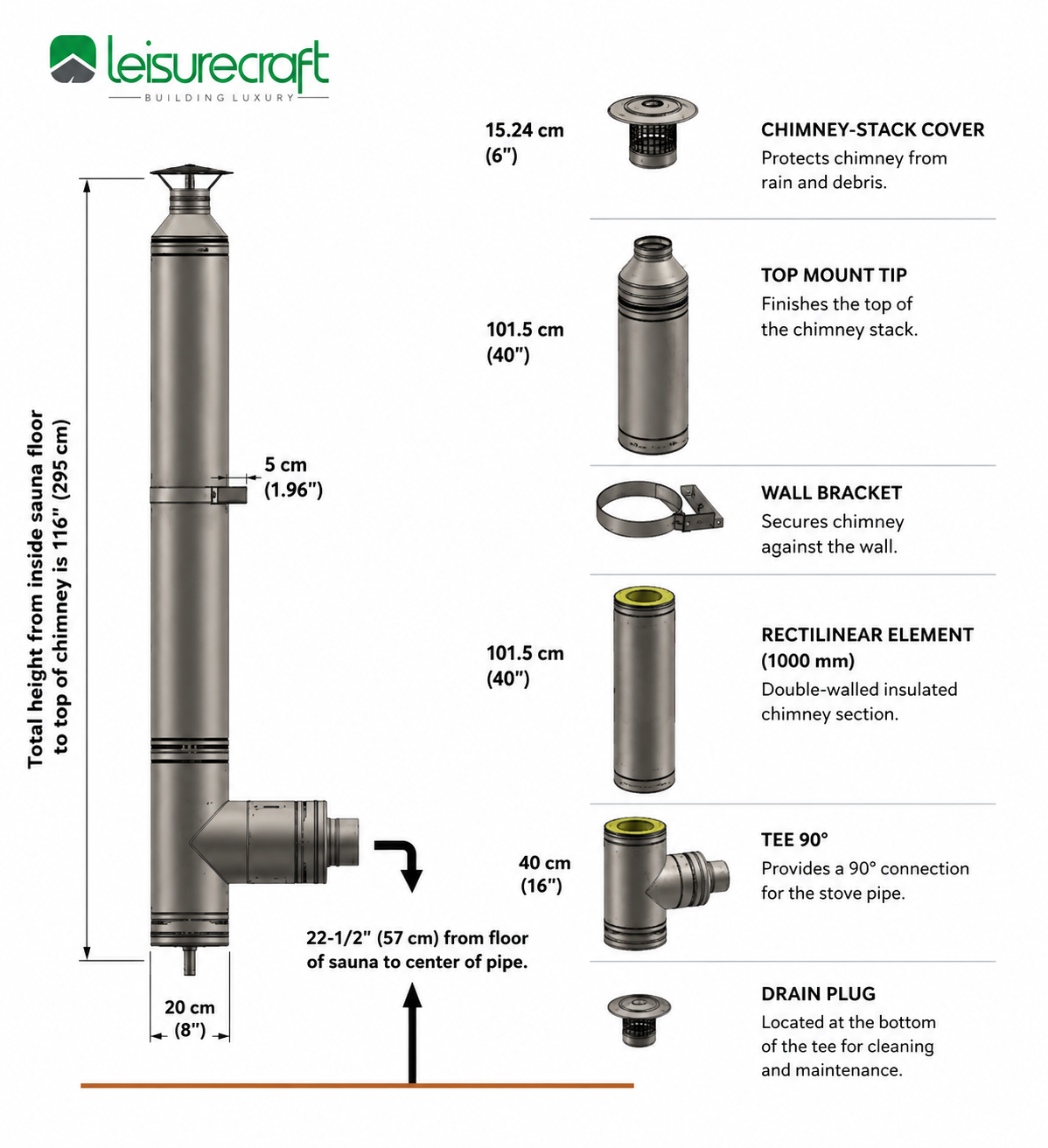 Side Exit Sauna Chimney Set